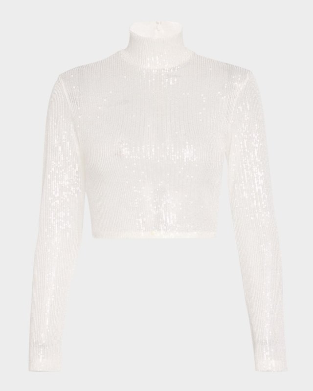 Sequined Mock-Neck Crop Top